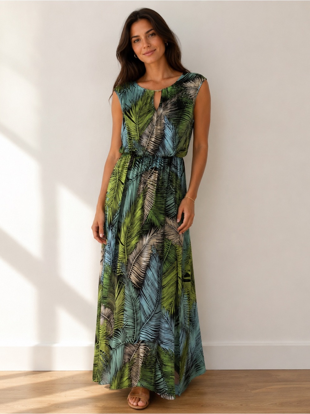 NEW Beautiful London Times summer maxi dress with gold neck detail.